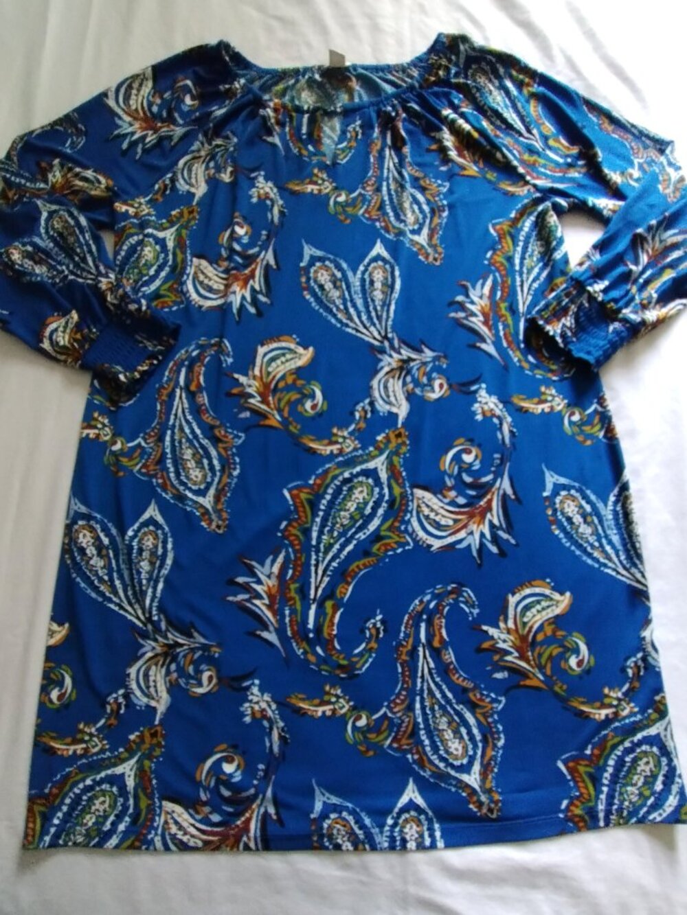 CHICO's Blue/Multi-Color Long Sleeve Stretch Knit SHEATH DRESS Sz 3 (XL)